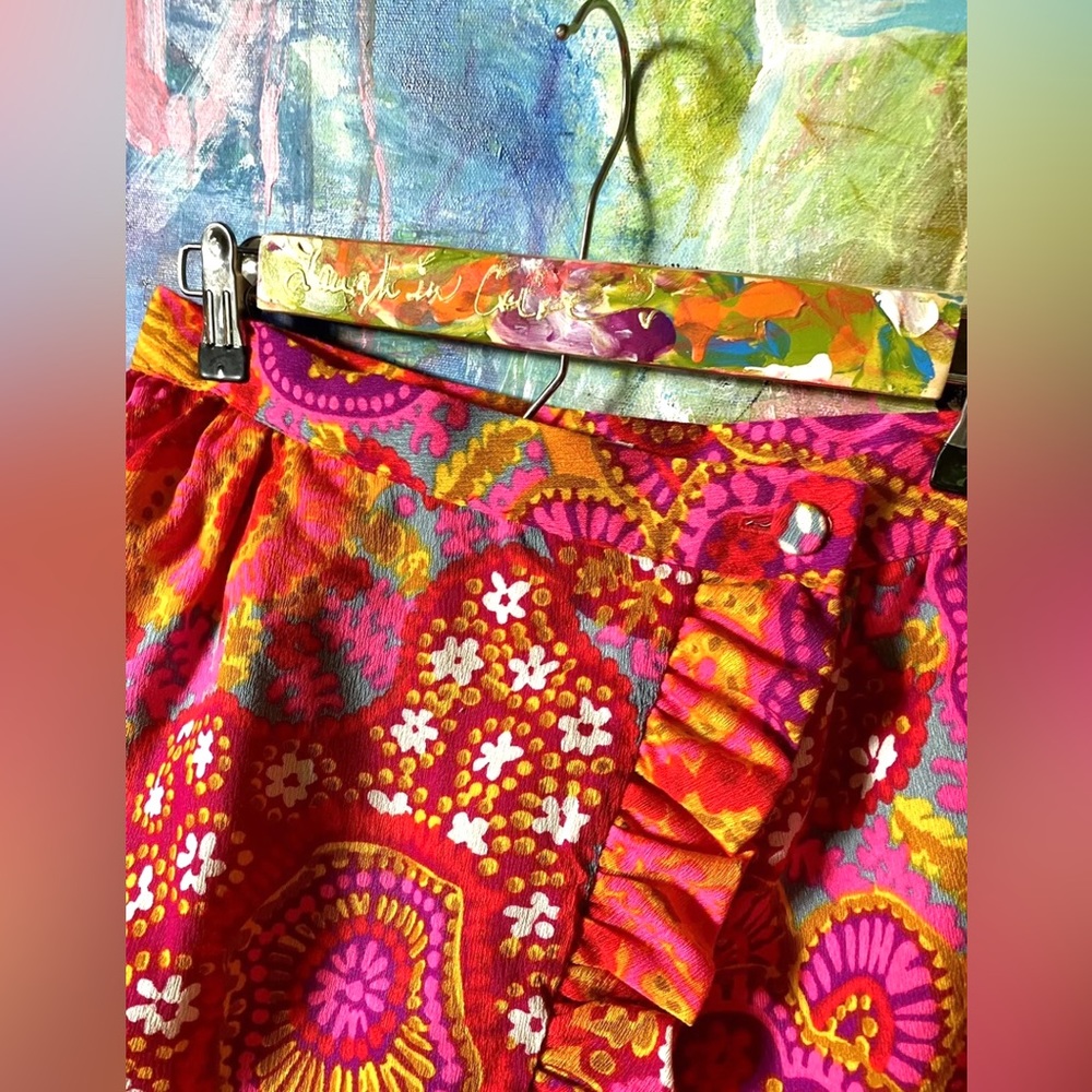 Rare Vintage ALICE of CALIFORNIA Vintage Floral 1960's MCM VIVID Maxi Skirt s/xs - Picture 7 of 9